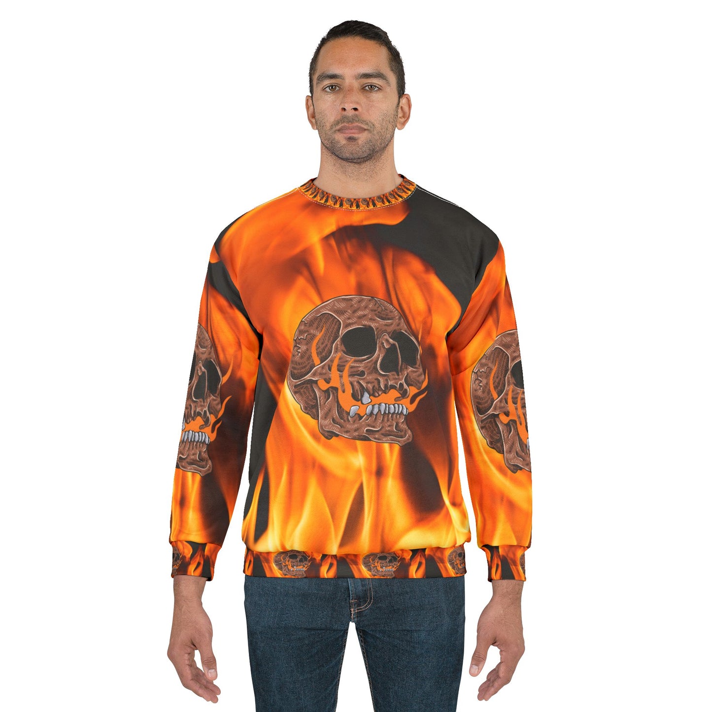 Flaming Skull Unisex Sweatshirt - Bold Graphic Apparel for Edgy Style