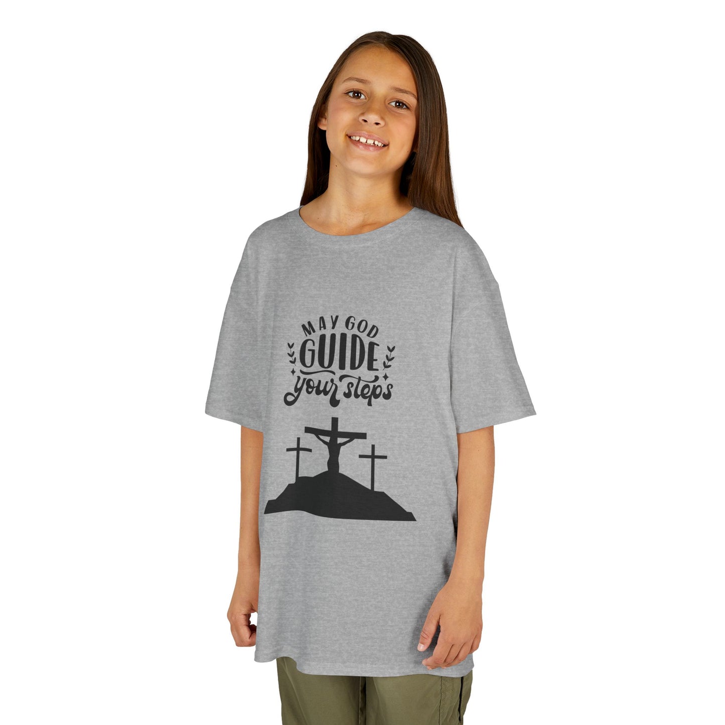 Kids Heavy Cotton™ Tee - "May God Guide Your Steps" Inspirational Shirt