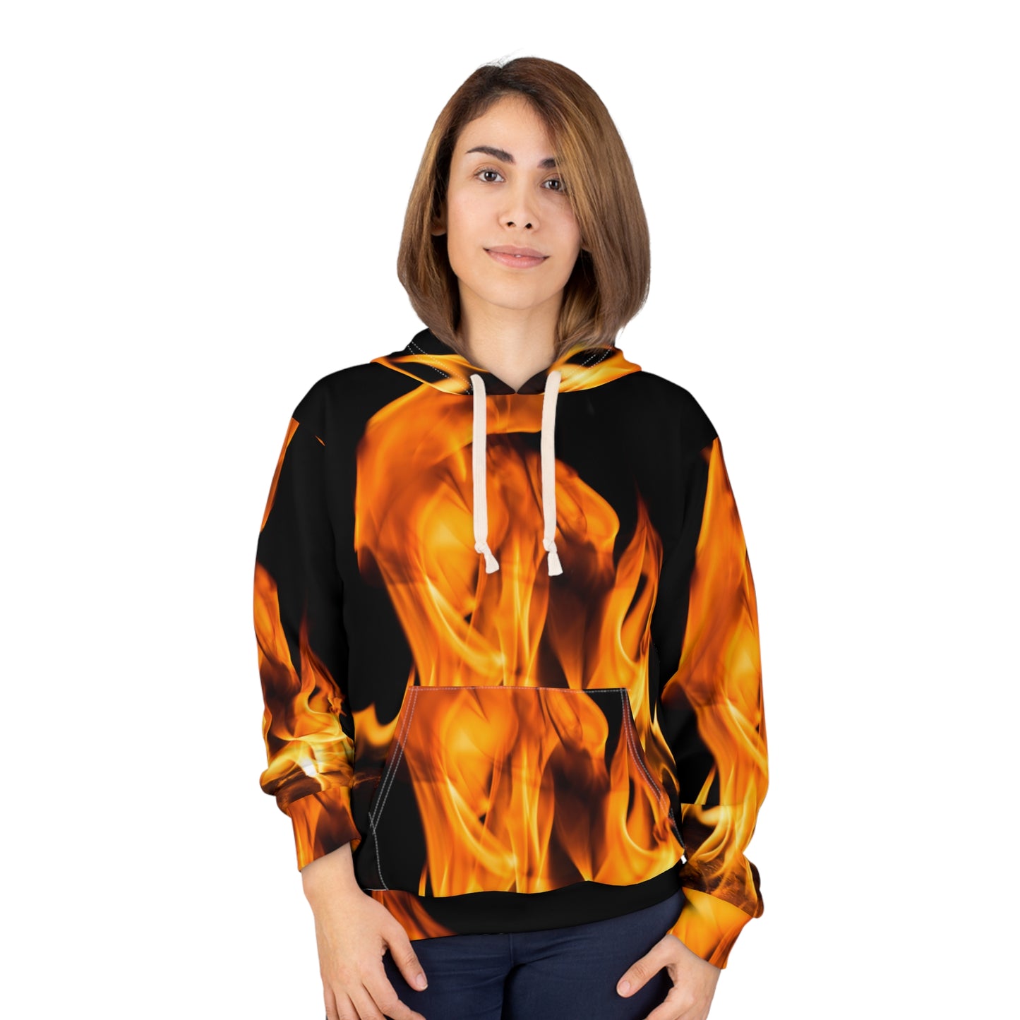 Bold Flame Print Unisex Pullover Hoodie - Perfect for Fire Enthusiasts and Casual Wear