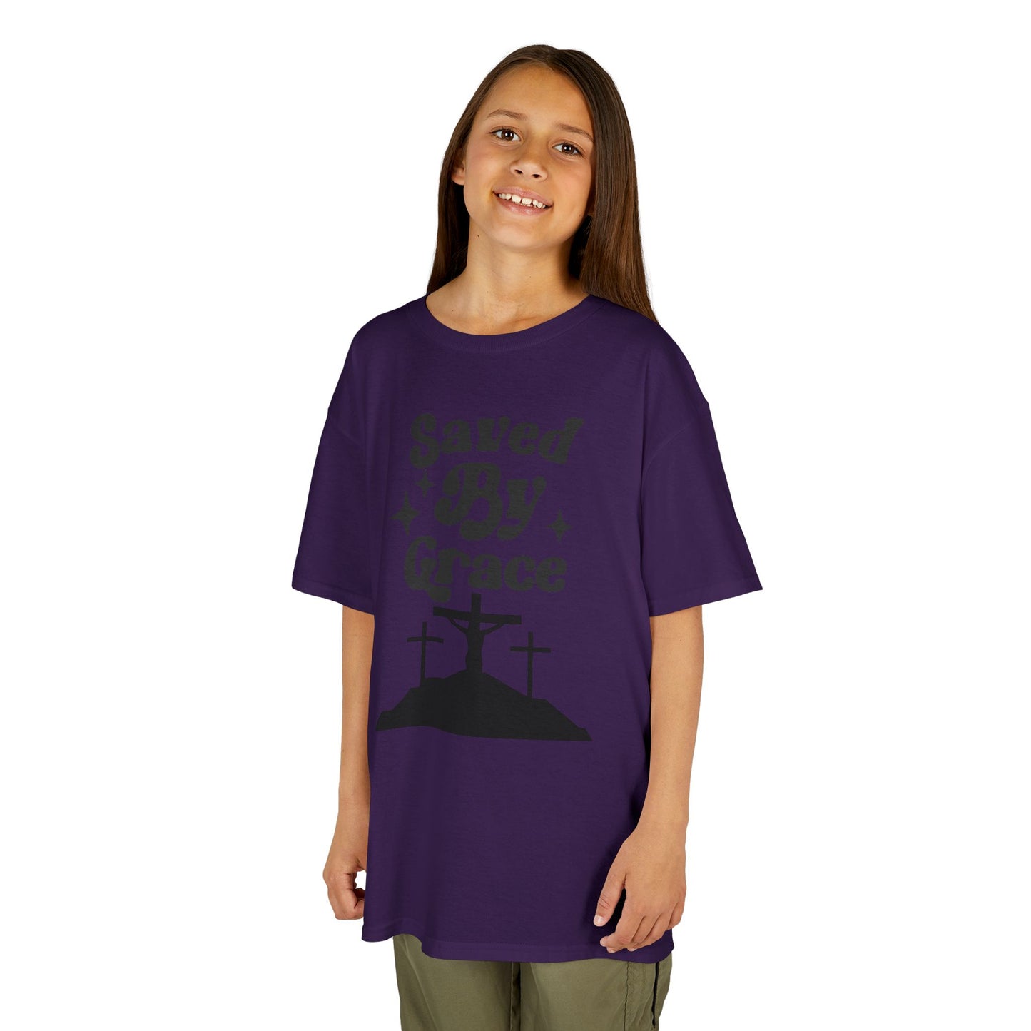 Kids Heavy Cotton™ Tee - 'Saved By Grace' Christian T-Shirt