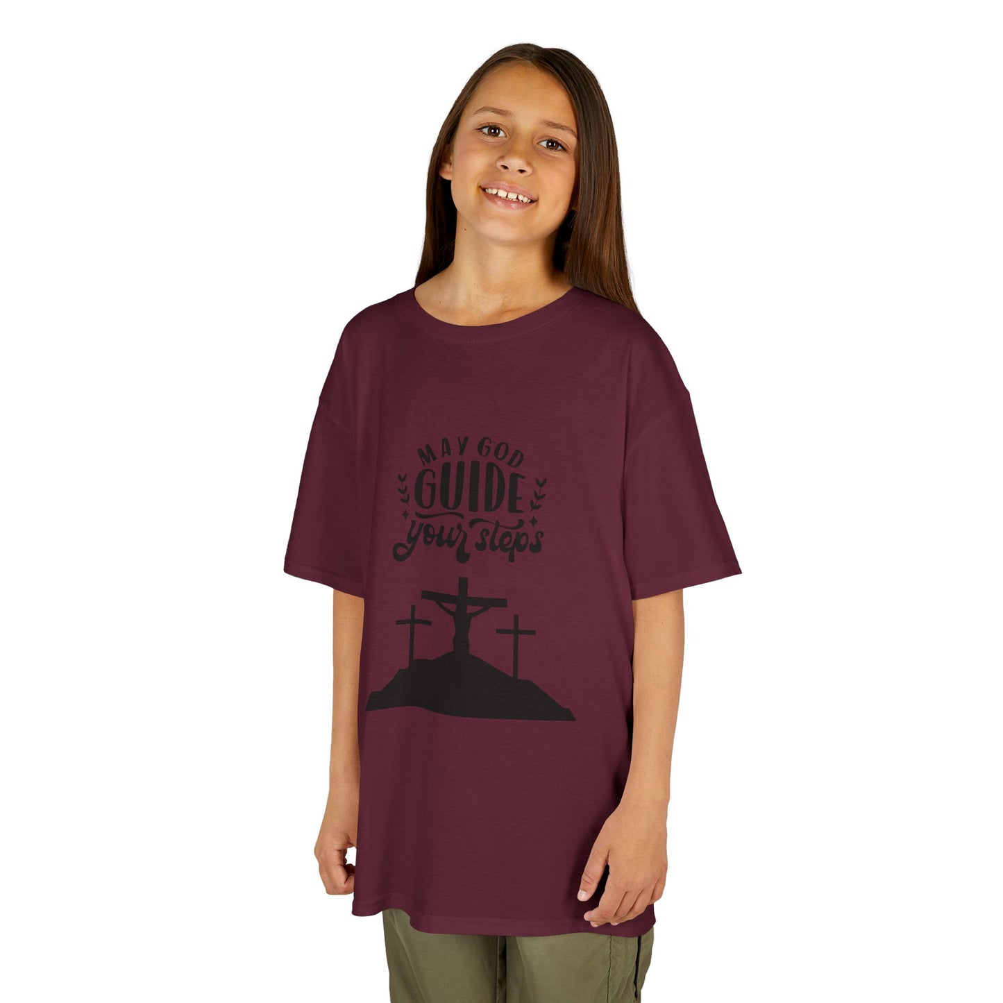 Kids Heavy Cotton™ Tee - "May God Guide Your Steps" Inspirational Shirt