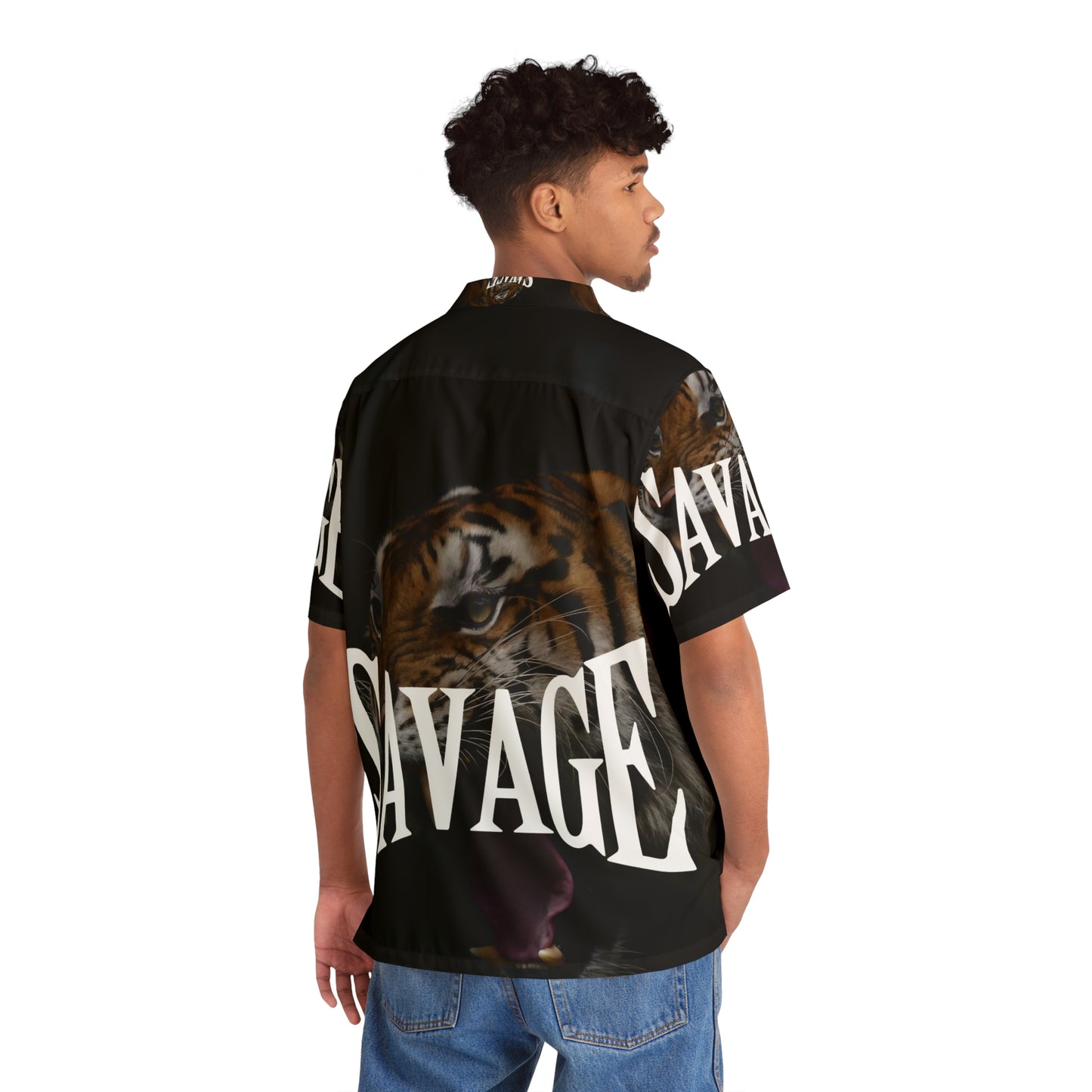 Savage Tiger Men's Hawaiian Shirt - Bold Tropical Print