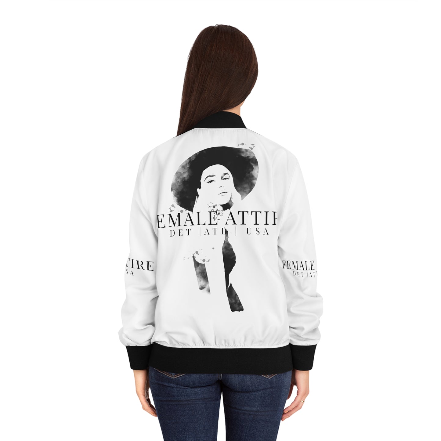 Chic Women's Bomber Jacket with Bold Graphic Design