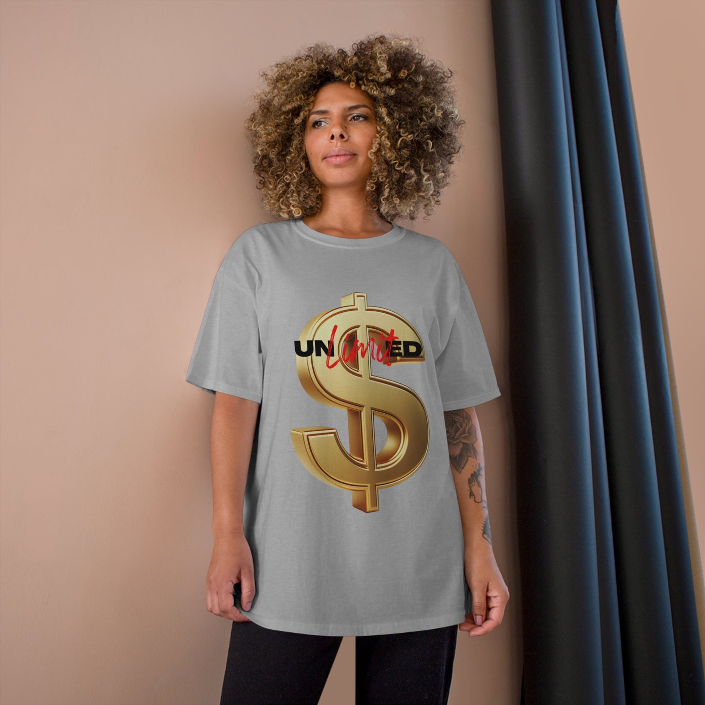 Limited Edition Champion T-Shirt - Gold Dollar Sign & 'Unlimited' Print