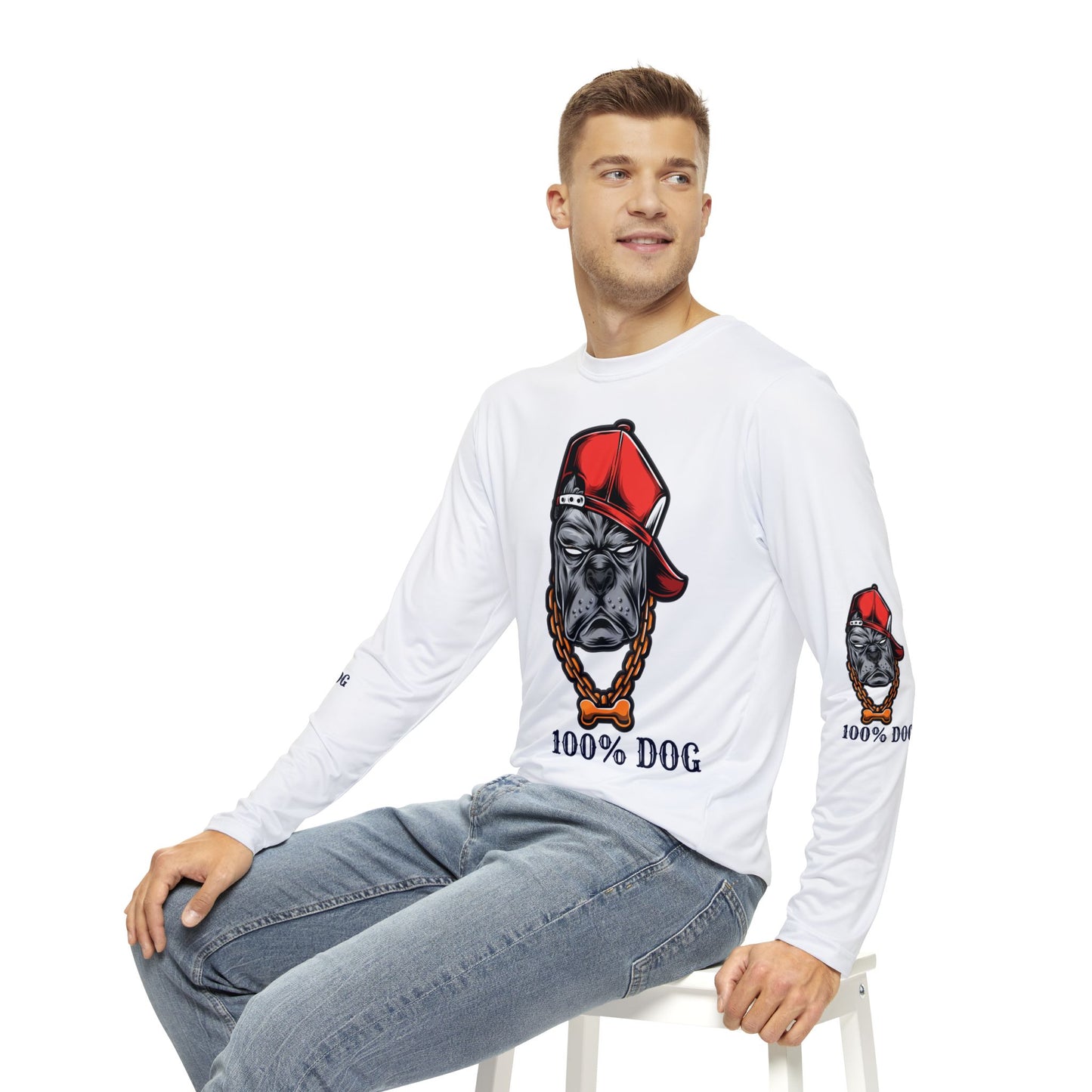 100% Dog Men's Long Sleeve Shirt - Fun Dog Lover Tee for Pet Enthusiasts