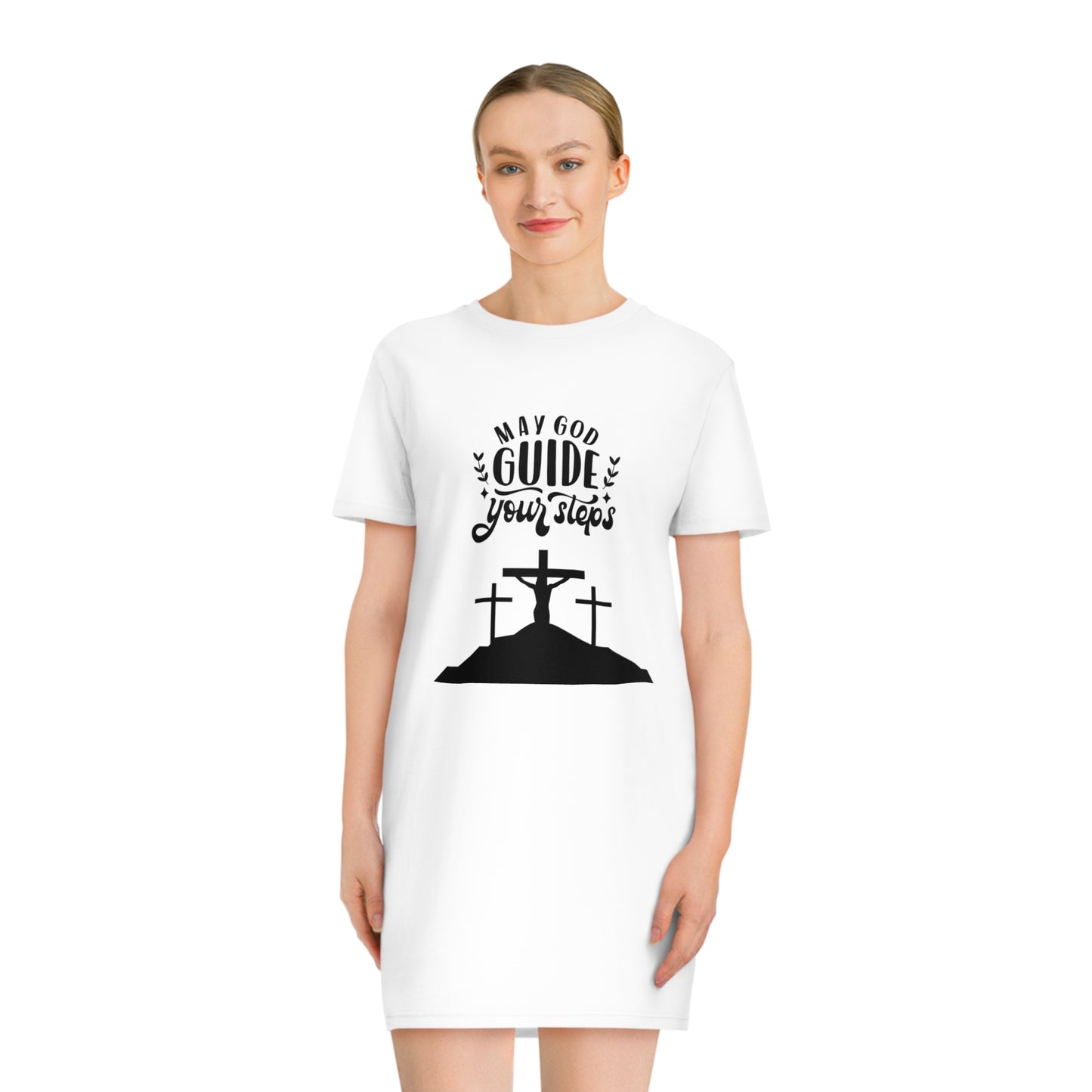 Faith-Inspired Spinner T-Shirt Dress - "May God Guide Your Steps"