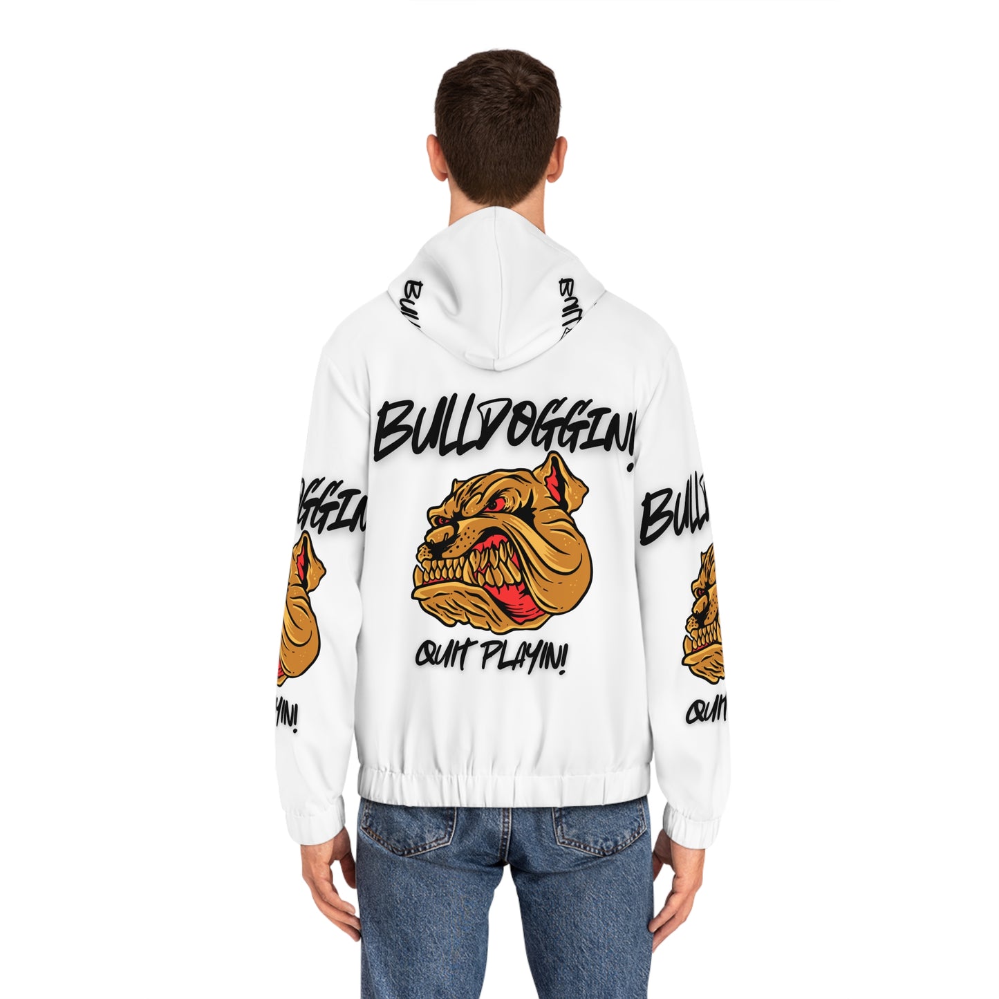 Men's Full-Zip Hoodie - Bulldoggin' Don't Play Design