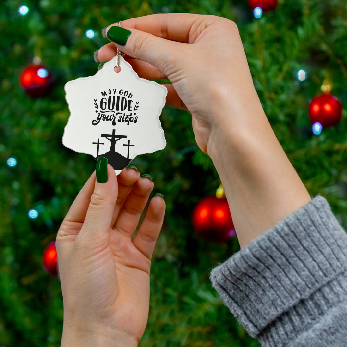 Inspirational Ceramic Star Ornament - "May God Guide Your Steps" - Perfect for Christmas and Religious Celebrations