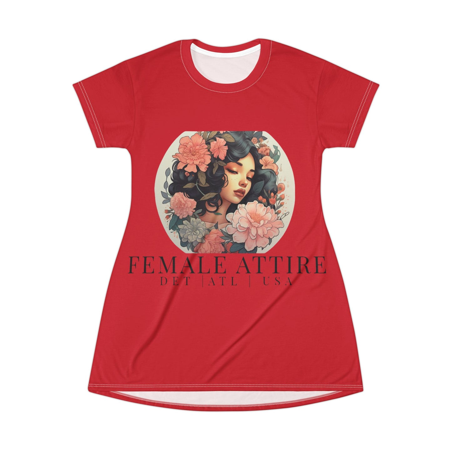 Floral Design T-Shirt Dress - 'Female Attire' Trendy Casual Wear