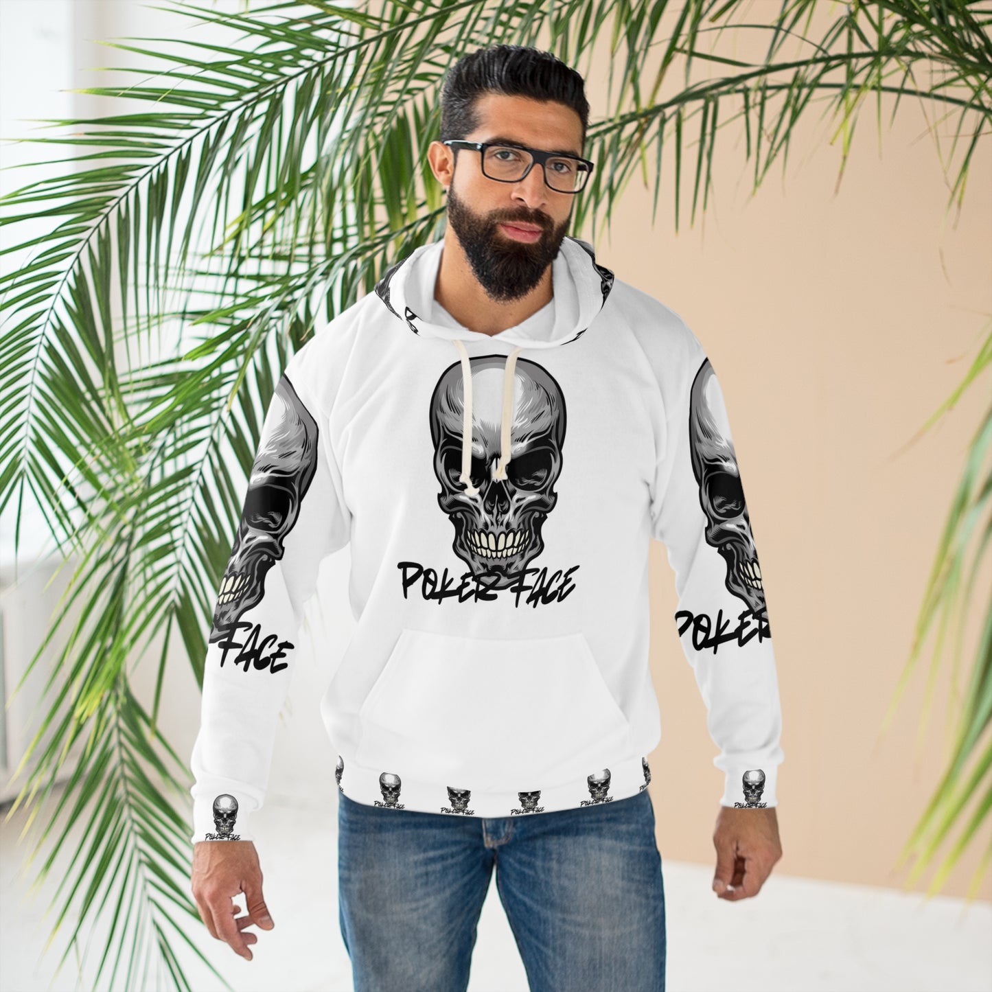 Bold Poker Face Skull Unisex Pullover Hoodie