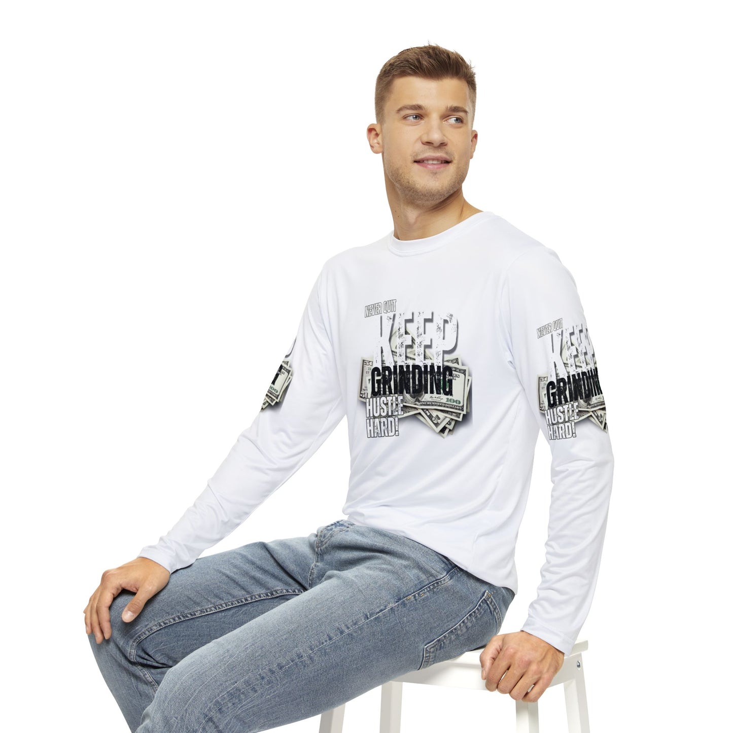 Keep Grinding Men's Long Sleeve Shirt - Motivational Hustle Tee