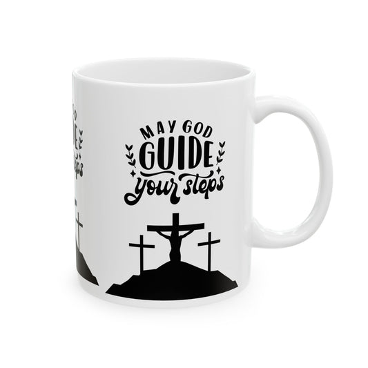 Inspirational Ceramic Mug - "May God Guide Your Steps" - Christian Gift for Faith & Encouragement