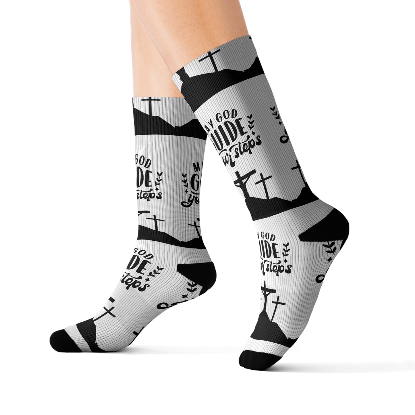 Faith-Inspired Sublimation Socks - "May God Guide Your Steps"