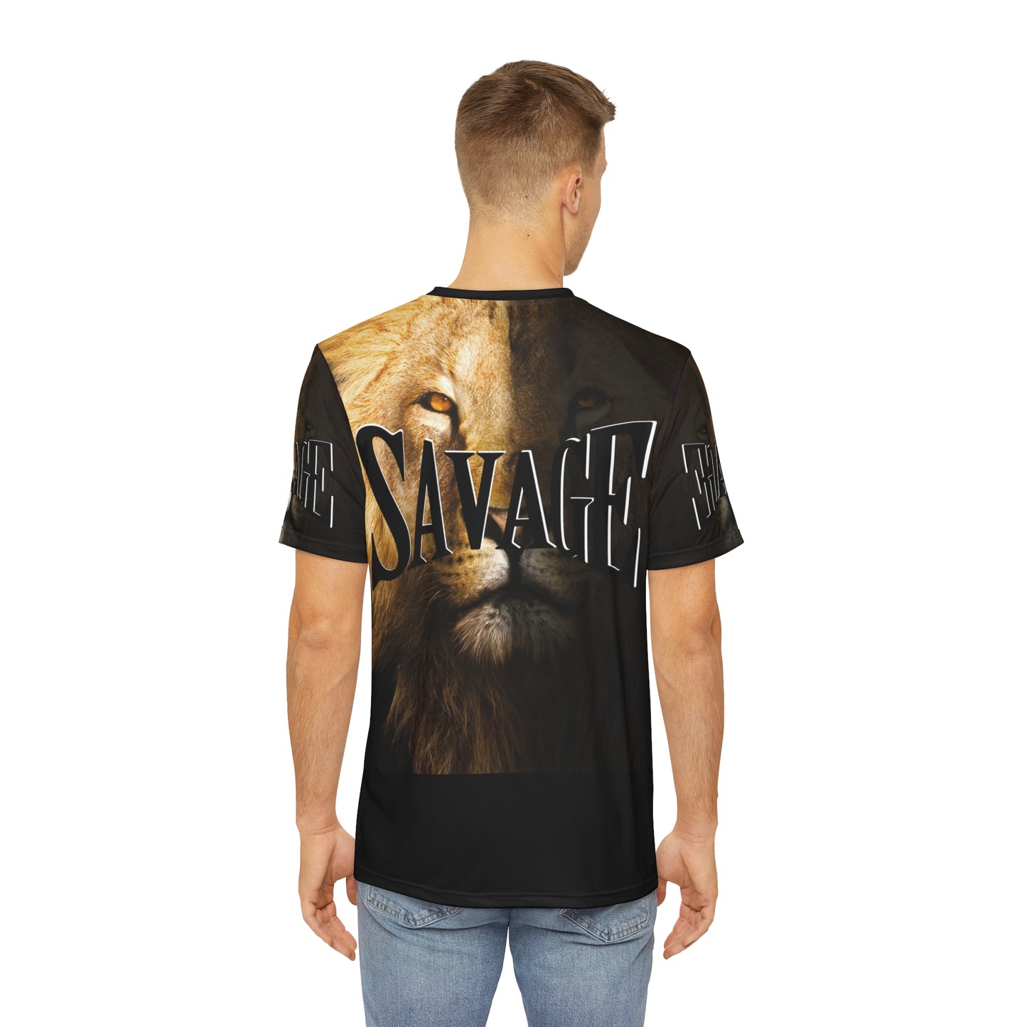 Savage Lion Men's Polyester Tee - Bold Graphic T-Shirt for Fearless Style