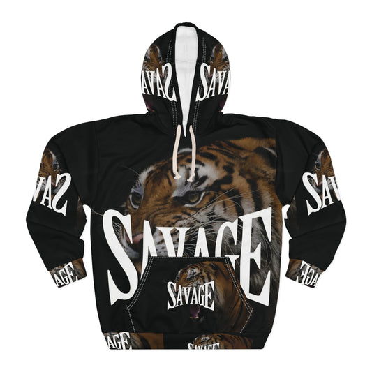 Savage Tiger Unisex Pullover Hoodie - Bold Graphic Hoodie for Streetwear Style