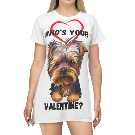 Valentine's Day Yorkie T-Shirt Dress - Cute Dog Design for Pet Lovers