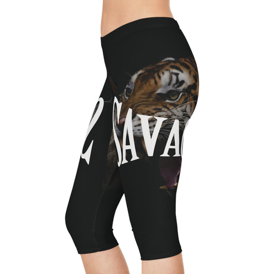 Savage Tiger Print Women's Capri Leggings - Fierce Athleisure Wear