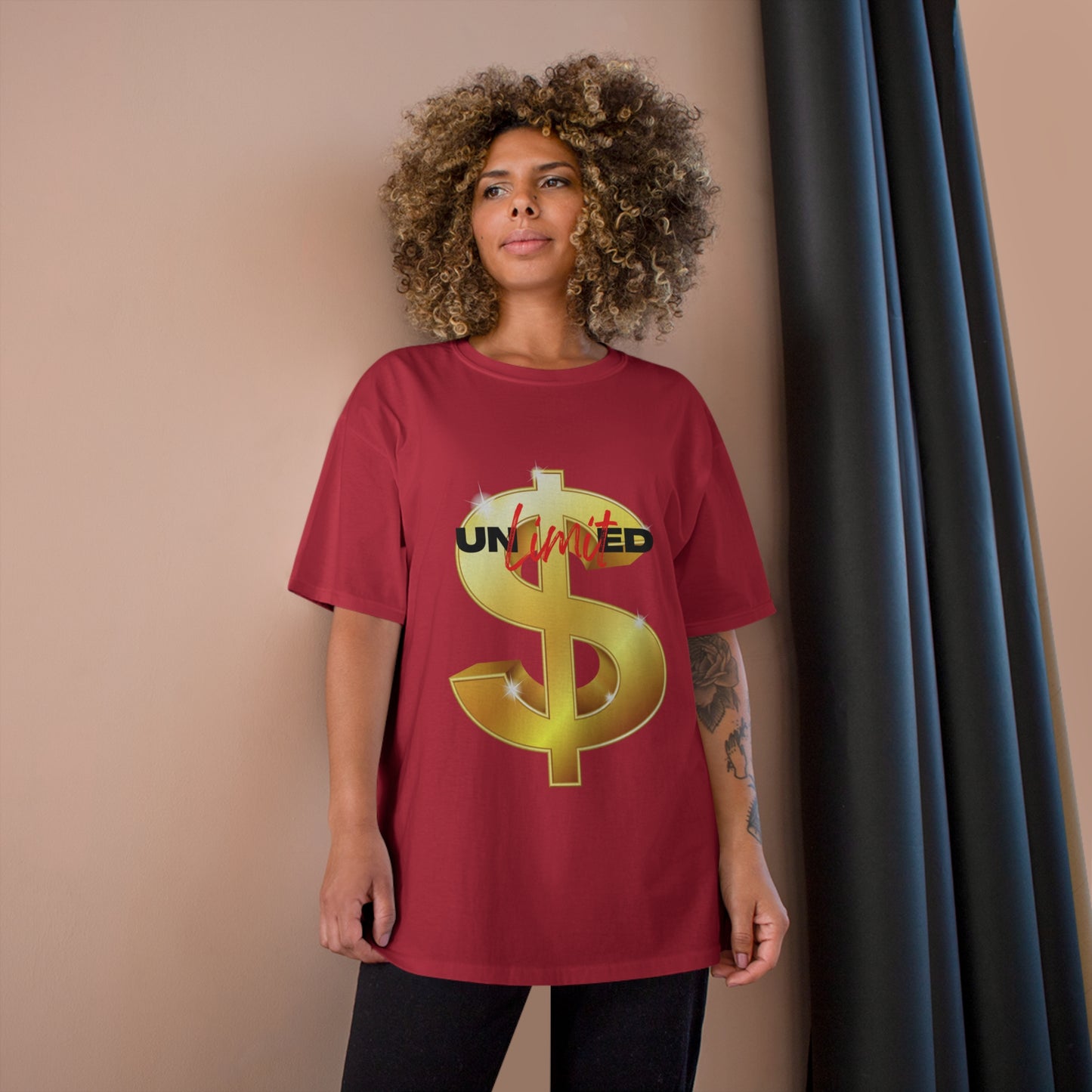 Unlimited Wealth Champion T-Shirt - Gold Dollar Sign Graphic