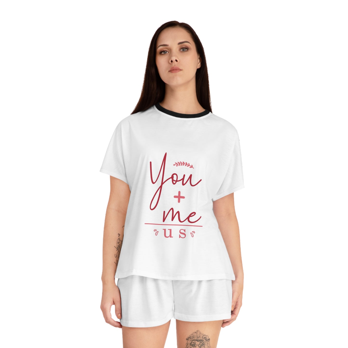 You + Me = Us Cozy Women's Short Pajama Set - 'You + me = Us' Design