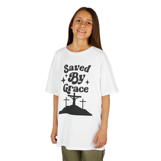 Kids Heavy Cotton™ Tee - 'Saved By Grace' Christian T-Shirt