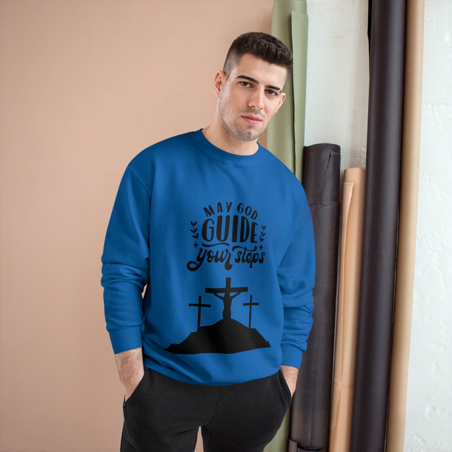 Faith-Inspired Champion Sweatshirt - "May God Guide Your Steps"