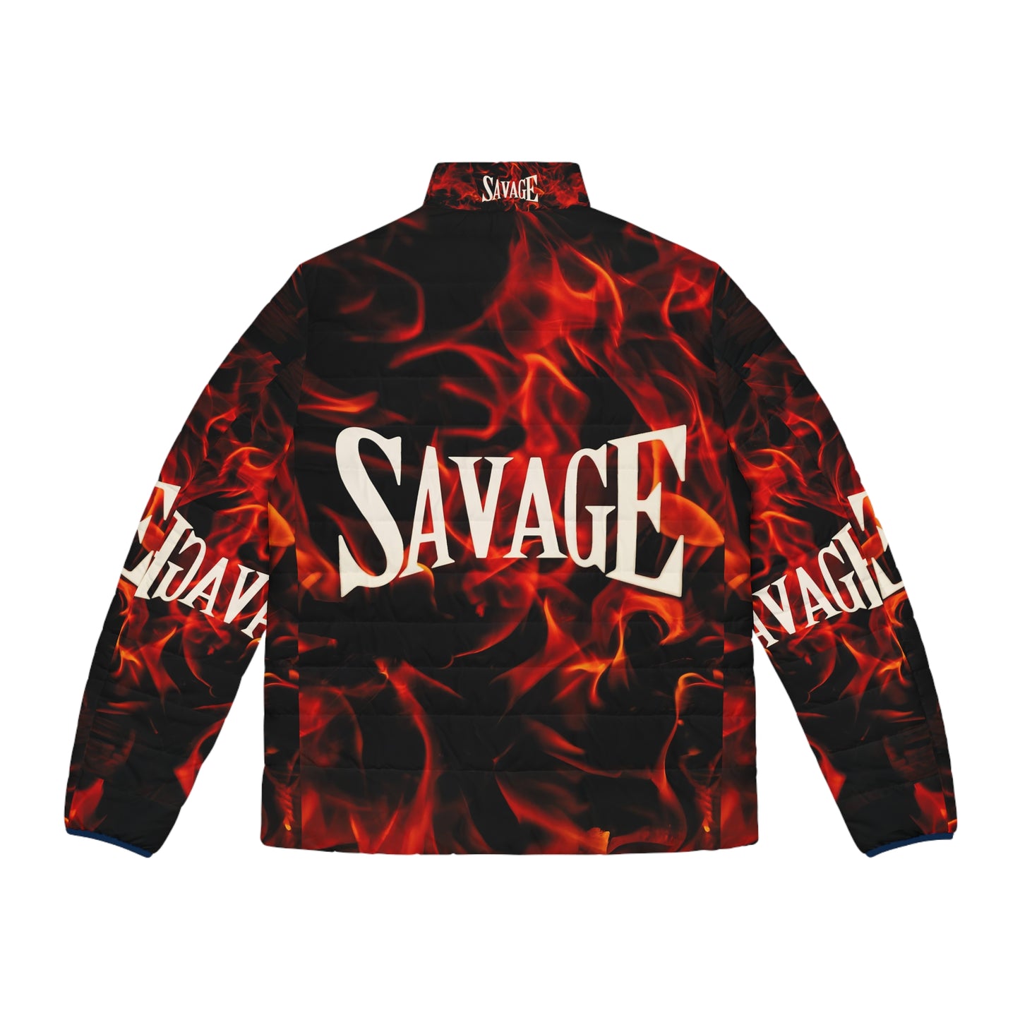 Men's Savage Savage Puffer Jacket - Bold Flame Design