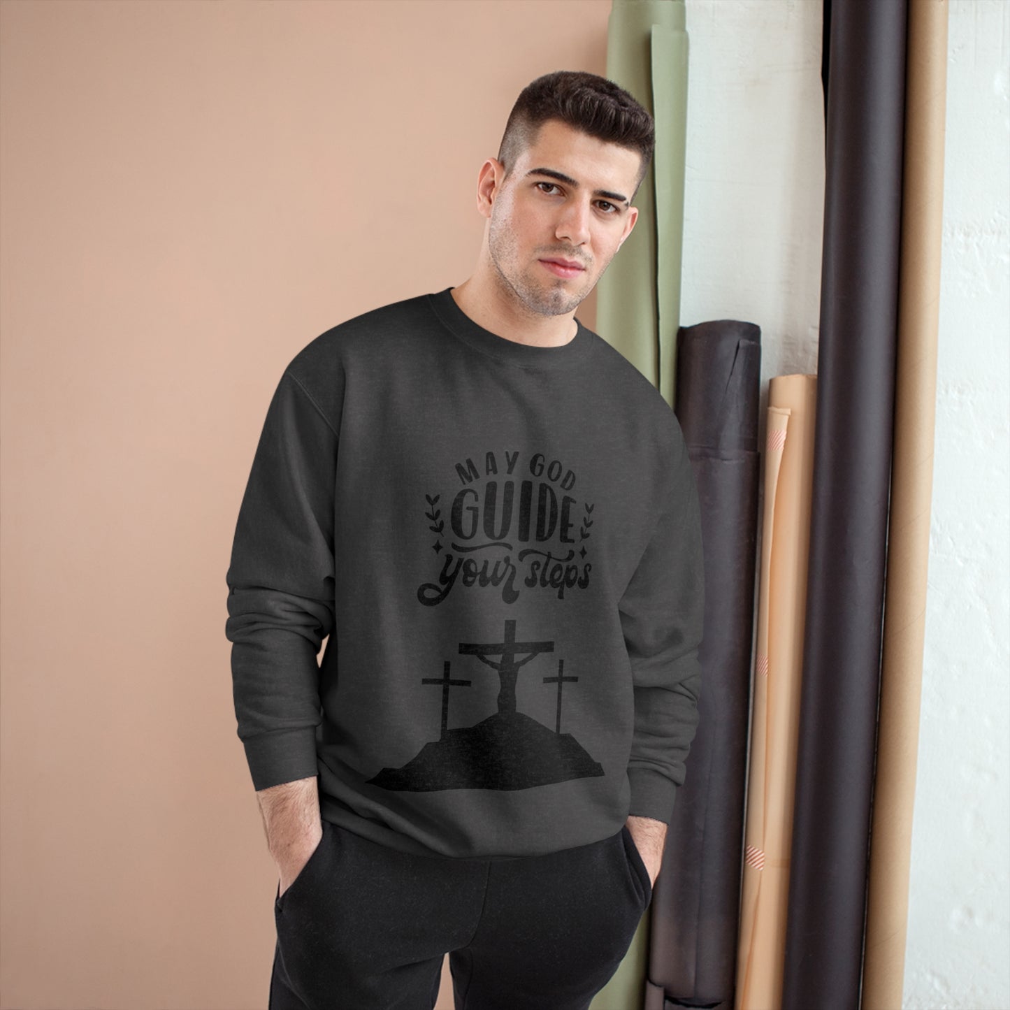 Faith-Inspired Champion Sweatshirt - "May God Guide Your Steps"