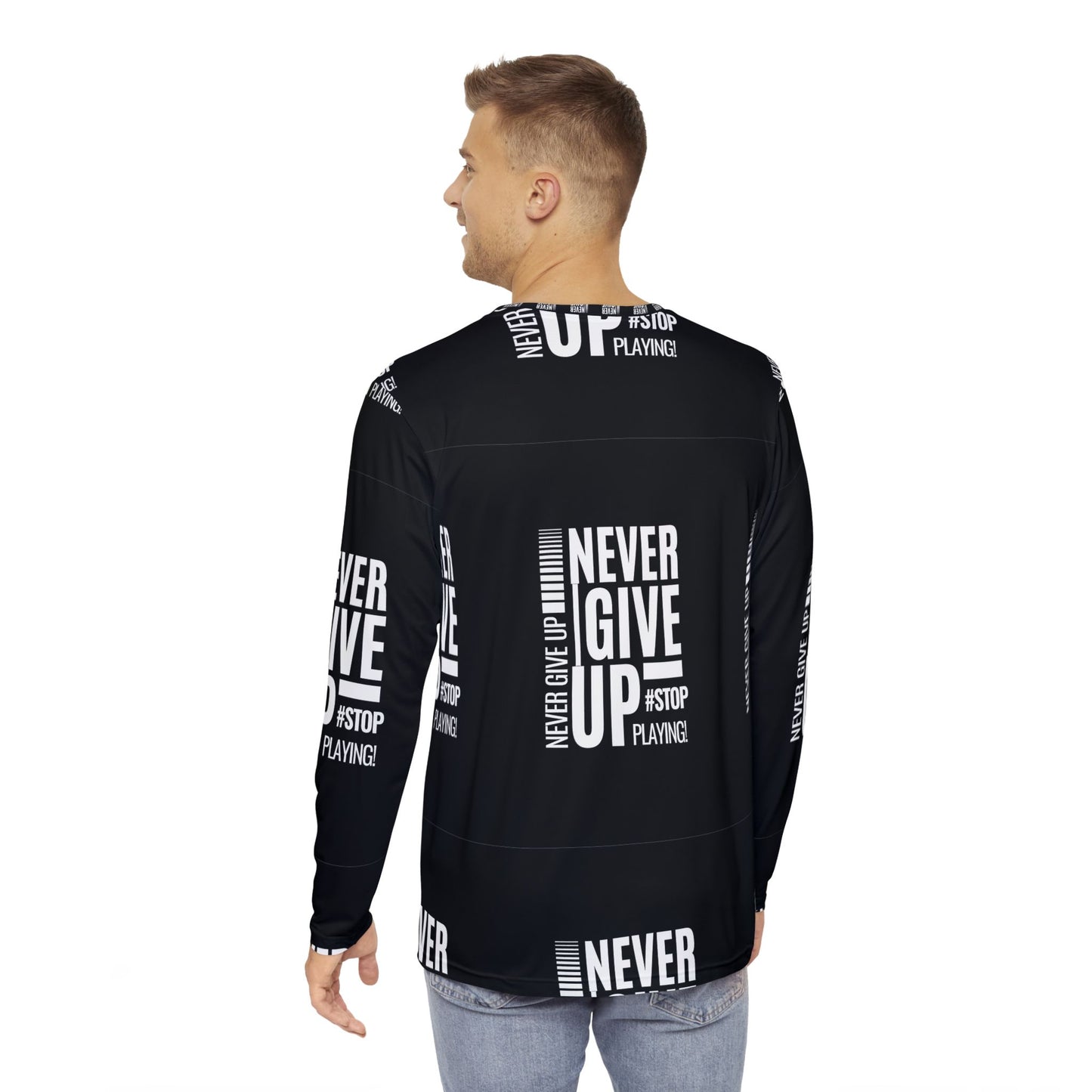 Men's Motivational Long Sleeve Shirt - 'Never Give Up' Fitness Apparel