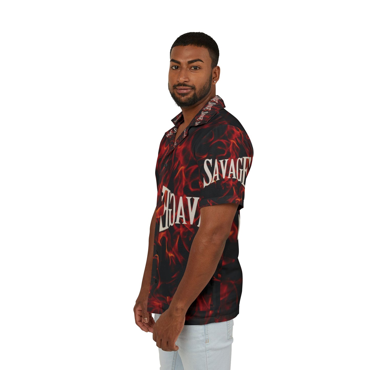 Savage Flames Men's Hawaiian Camp Shirt - Bold Summer Style