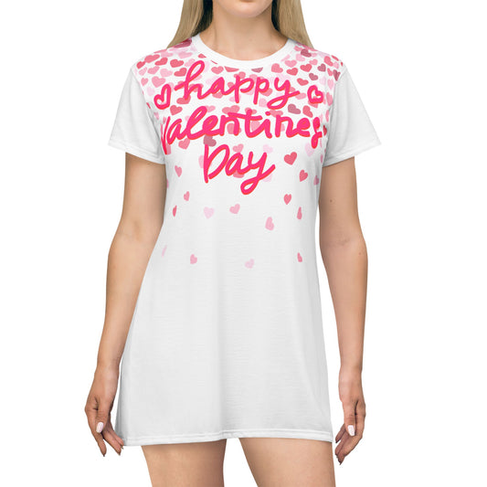 Happy Valentine's Day T-Shirt Dress - Cute Heart Design for Celebration