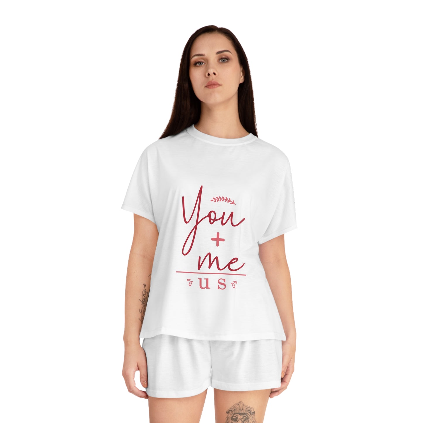 You + Me = Us Cozy Women's Short Pajama Set - 'You + me = Us' Design