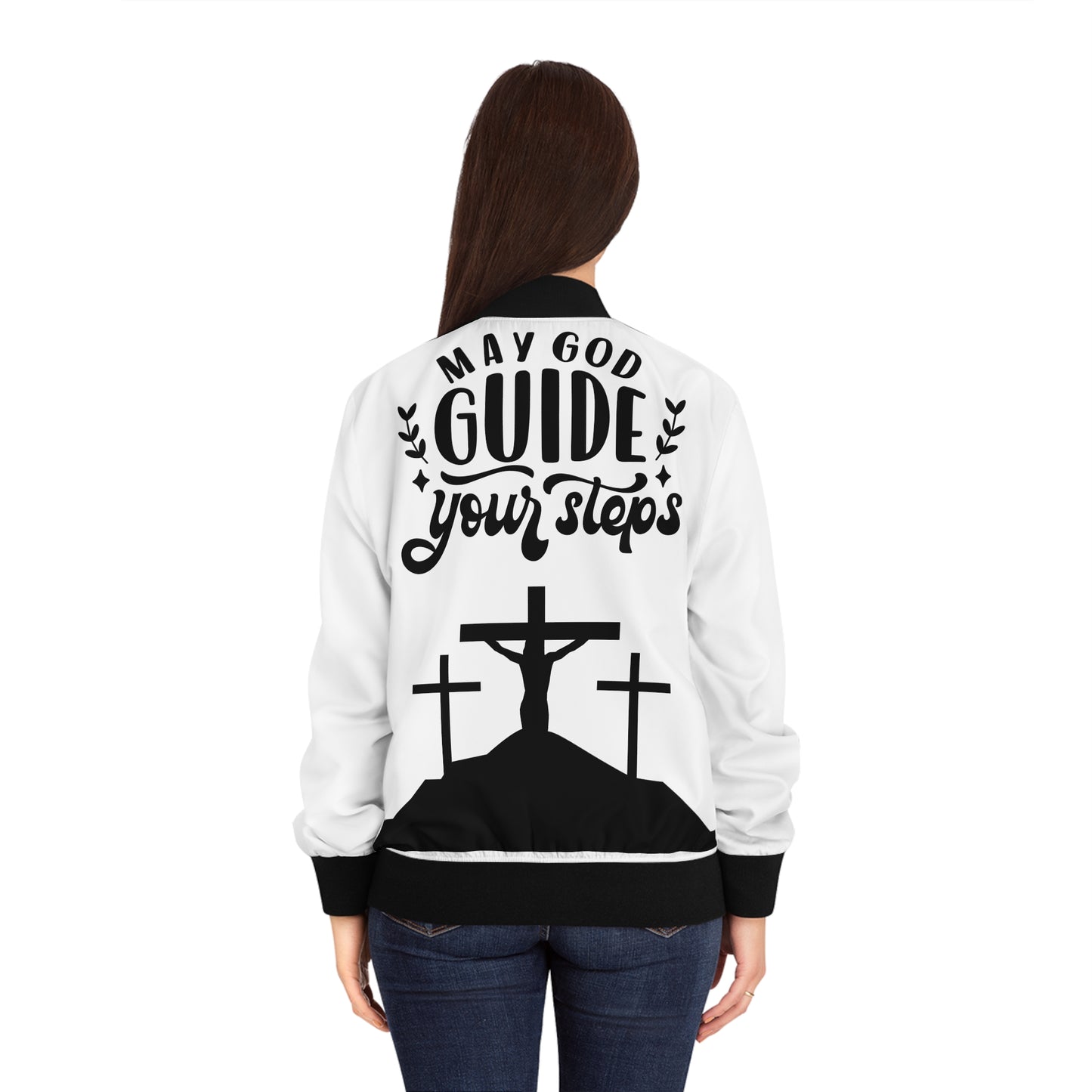 Women's Bomber Jacket - "May God Guide Your Steps" - Faith-Inspired Outerwear