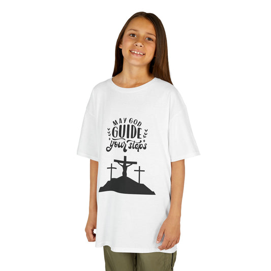 Kids Heavy Cotton™ Tee - "May God Guide Your Steps" Inspirational Shirt