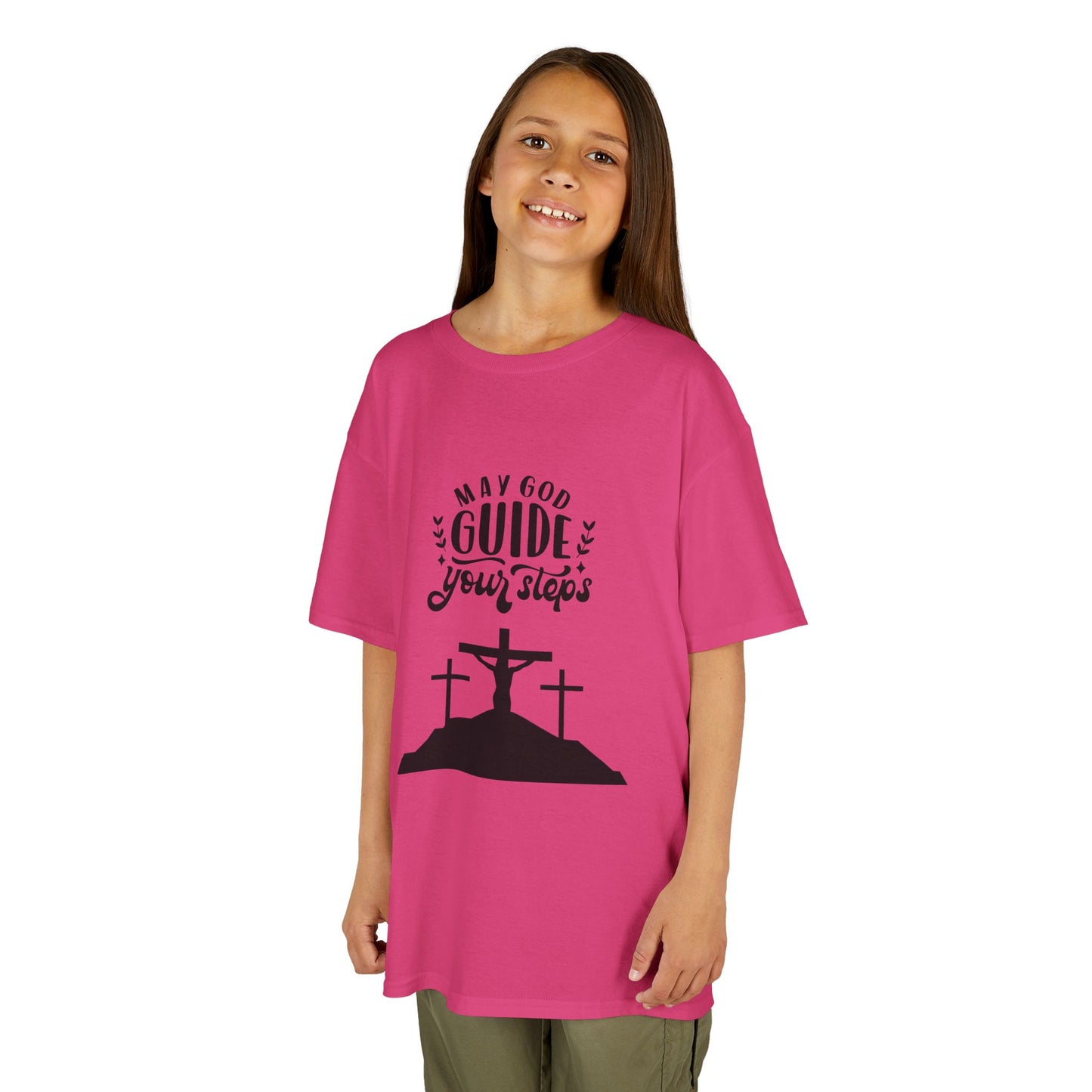 Kids Heavy Cotton™ Tee - "May God Guide Your Steps" Inspirational Shirt