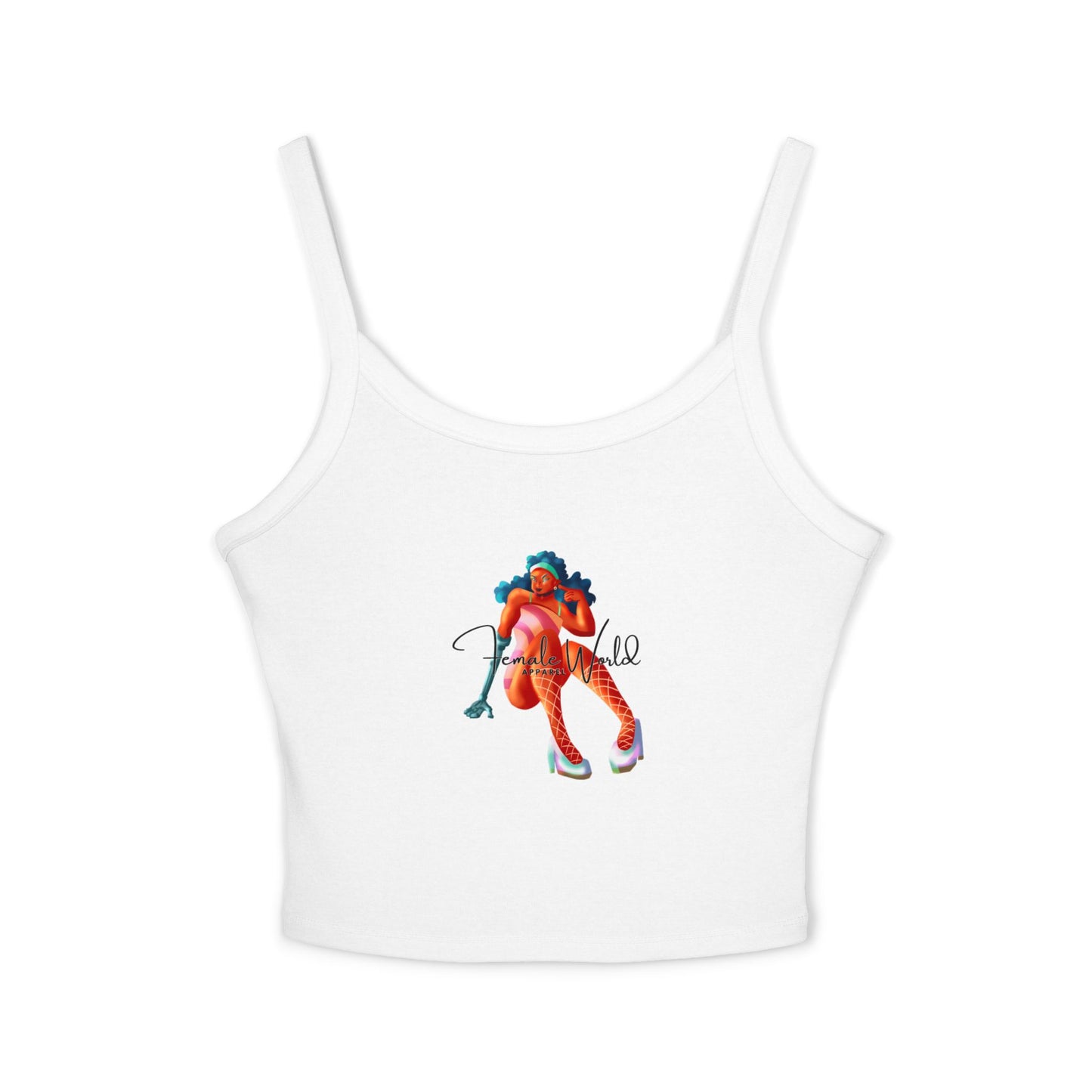 Feminine Spaghetti Strap Tank Top with Colorful Art