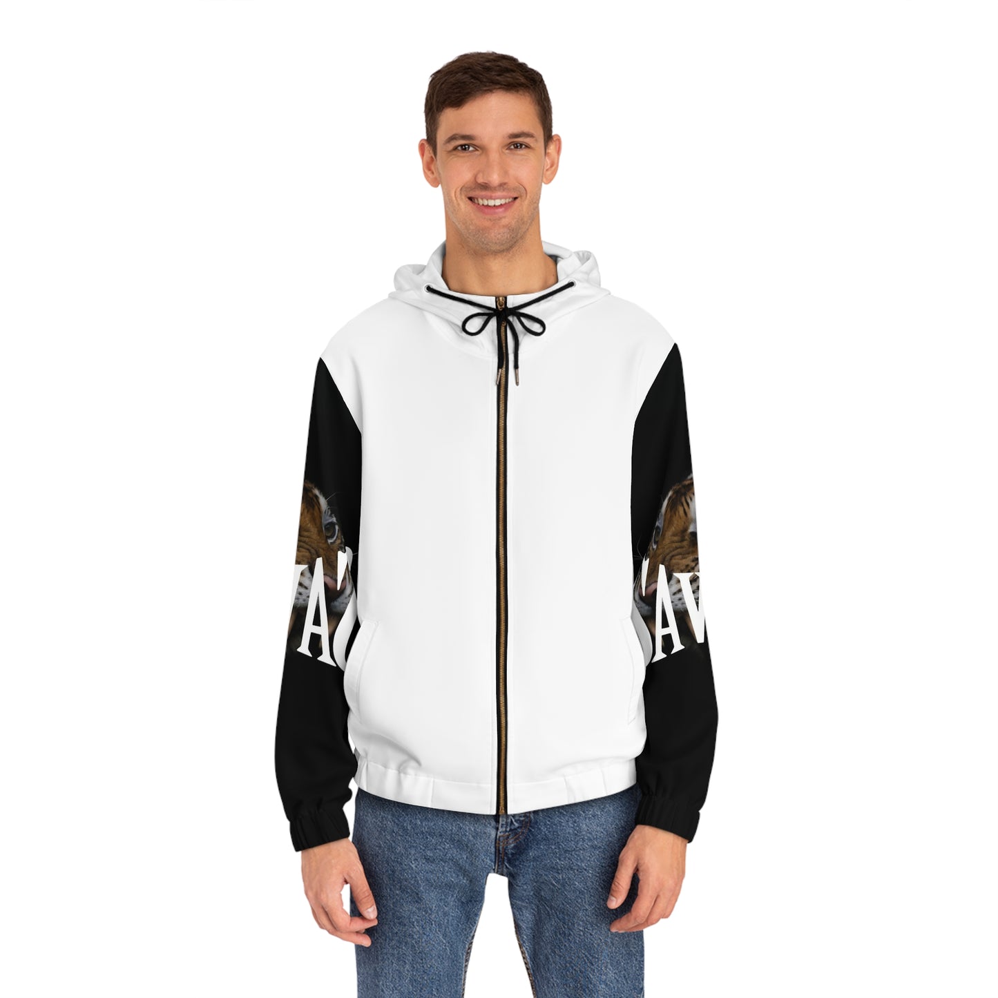 Savage Tiger Men's Full-Zip Hoodie - Fierce Tiger Design for Animal Lovers