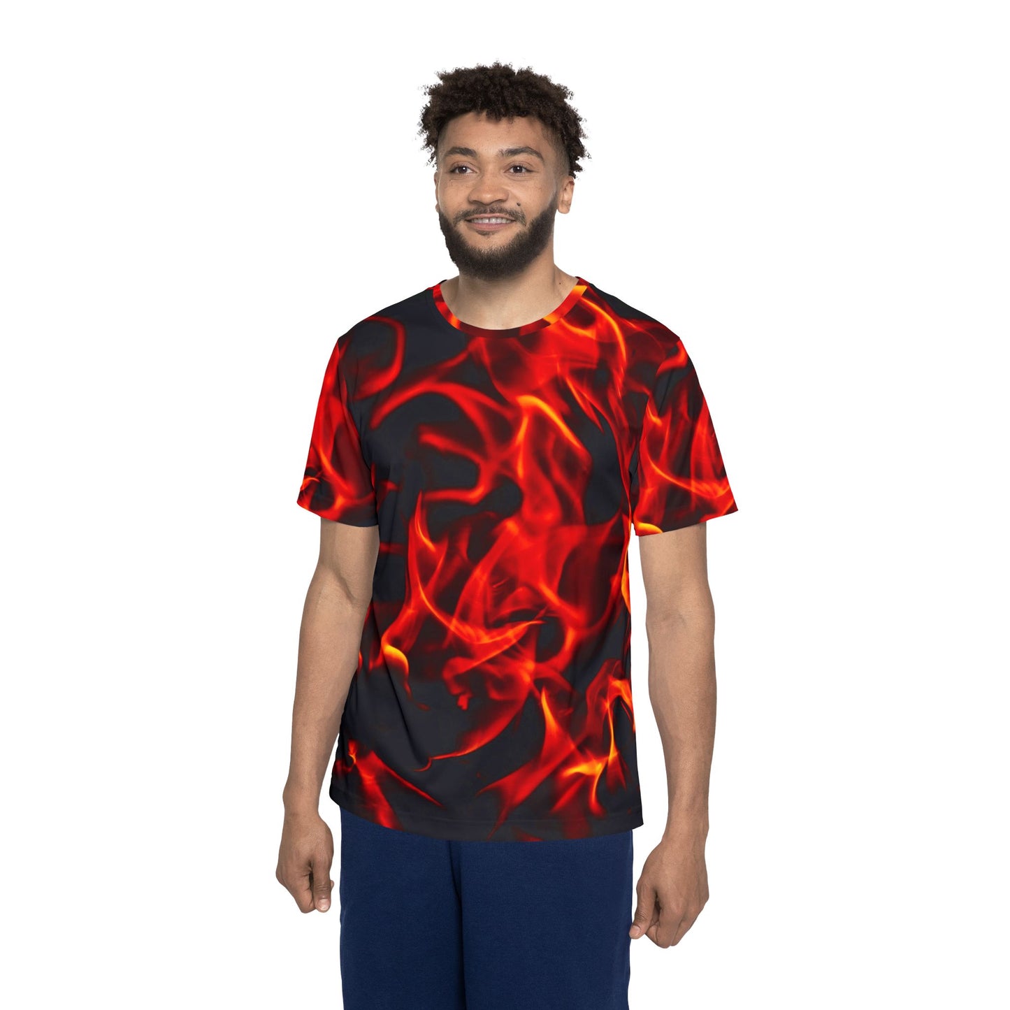 Men's Fire-Print Sports Jersey – Perfect for Game Days and Casual Wear