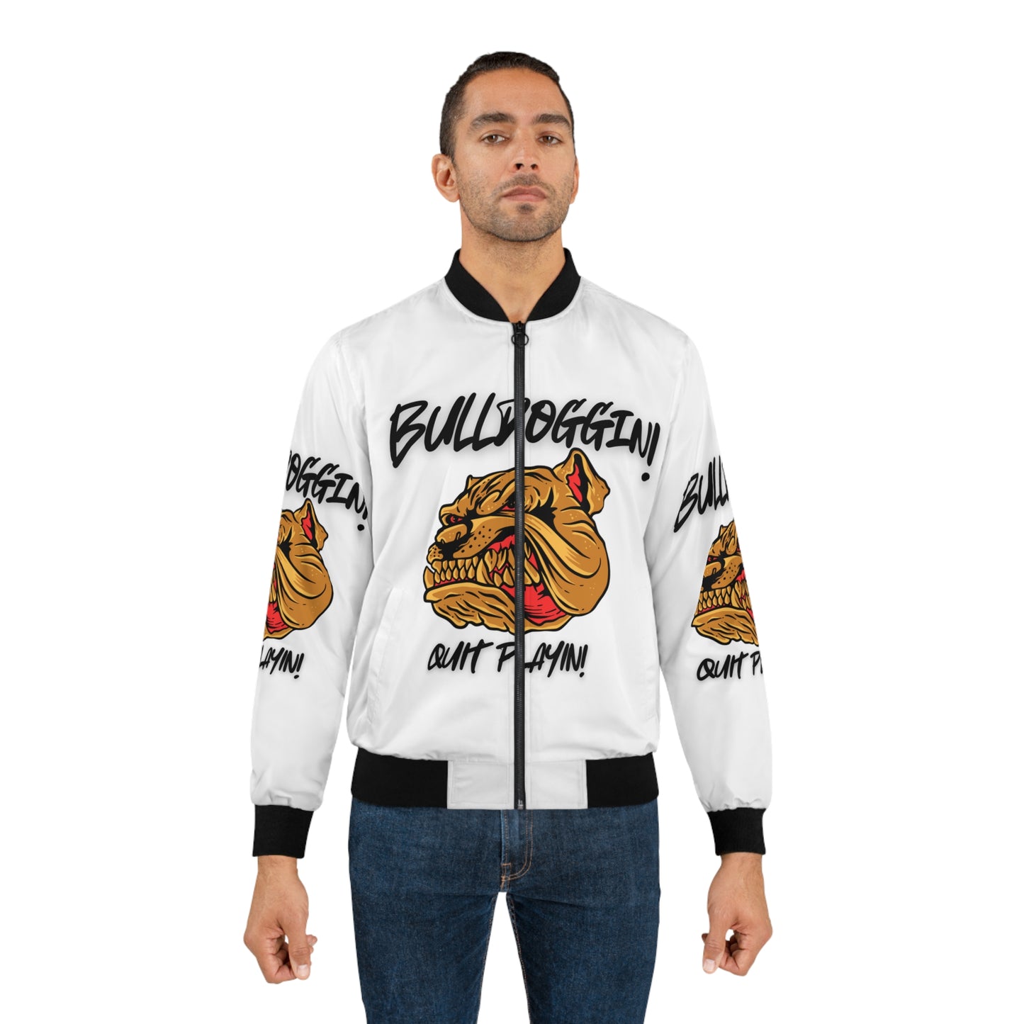 Men's Bulldoggin' Bomber Jacket - Bold Streetwear with Playful Vibe