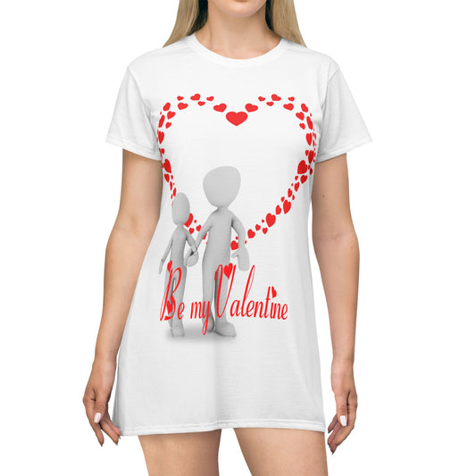 Be My Valentine T-Shirt Dress - Cute Heart Design for Romantic Occasions