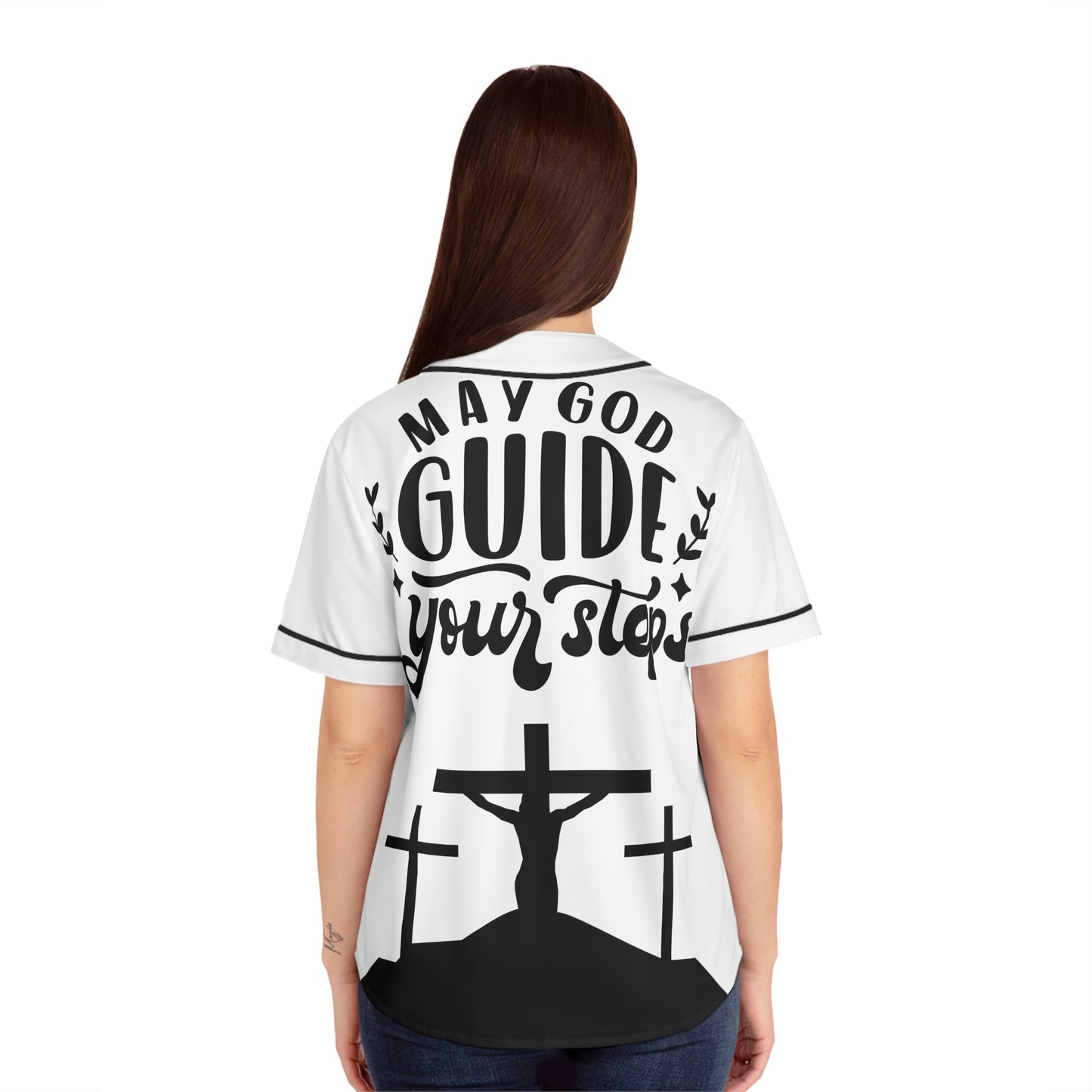 Inspirational Women's Baseball Jersey - 'May God Guide Your Steps'