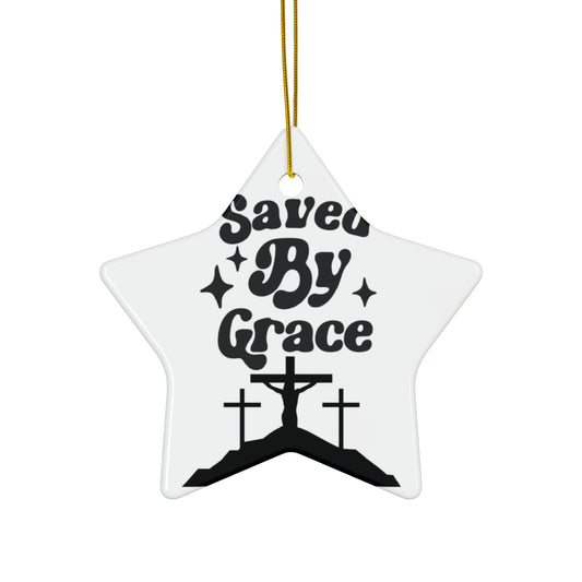 Saved By Grace Ceramic Ornament - Faith-Inspired Star Decor for Christmas & Celebrations