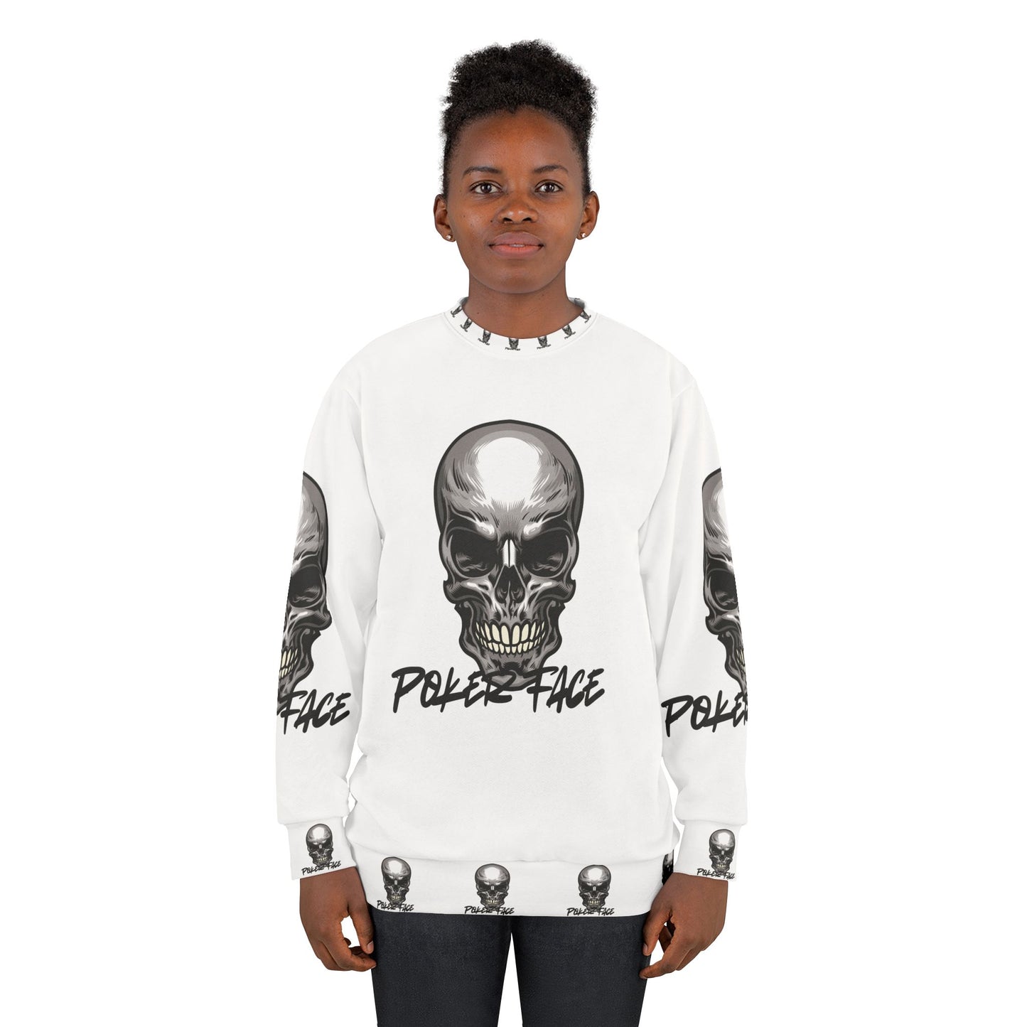 Edgy Poker Face Unisex Sweatshirt - Skull Graphic Design for Bold Style