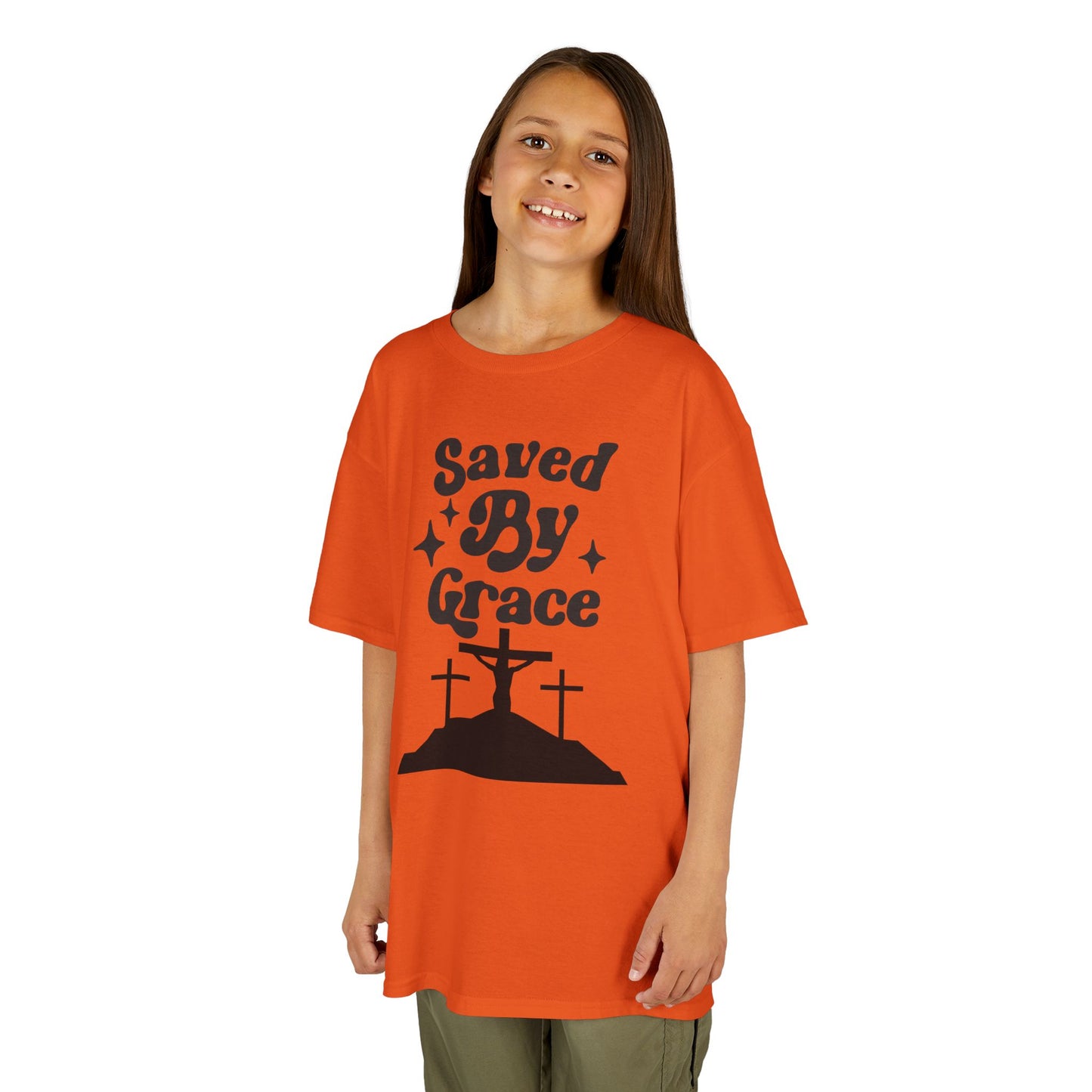 Kids Heavy Cotton™ Tee - 'Saved By Grace' Christian T-Shirt