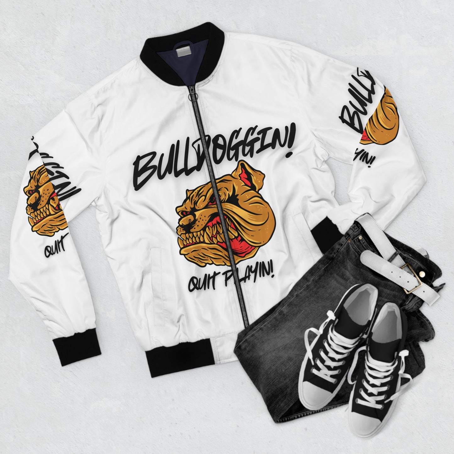 Men's Bulldoggin' Bomber Jacket - Bold Streetwear with Playful Vibe