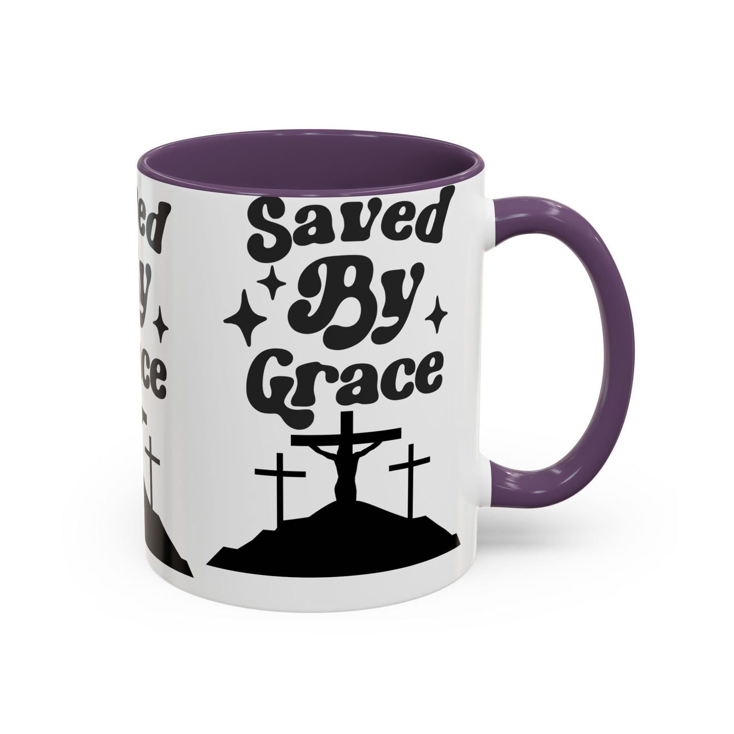 Saved By Grace Accent Coffee Mug - Inspirational Christian Gift (11, 15oz)