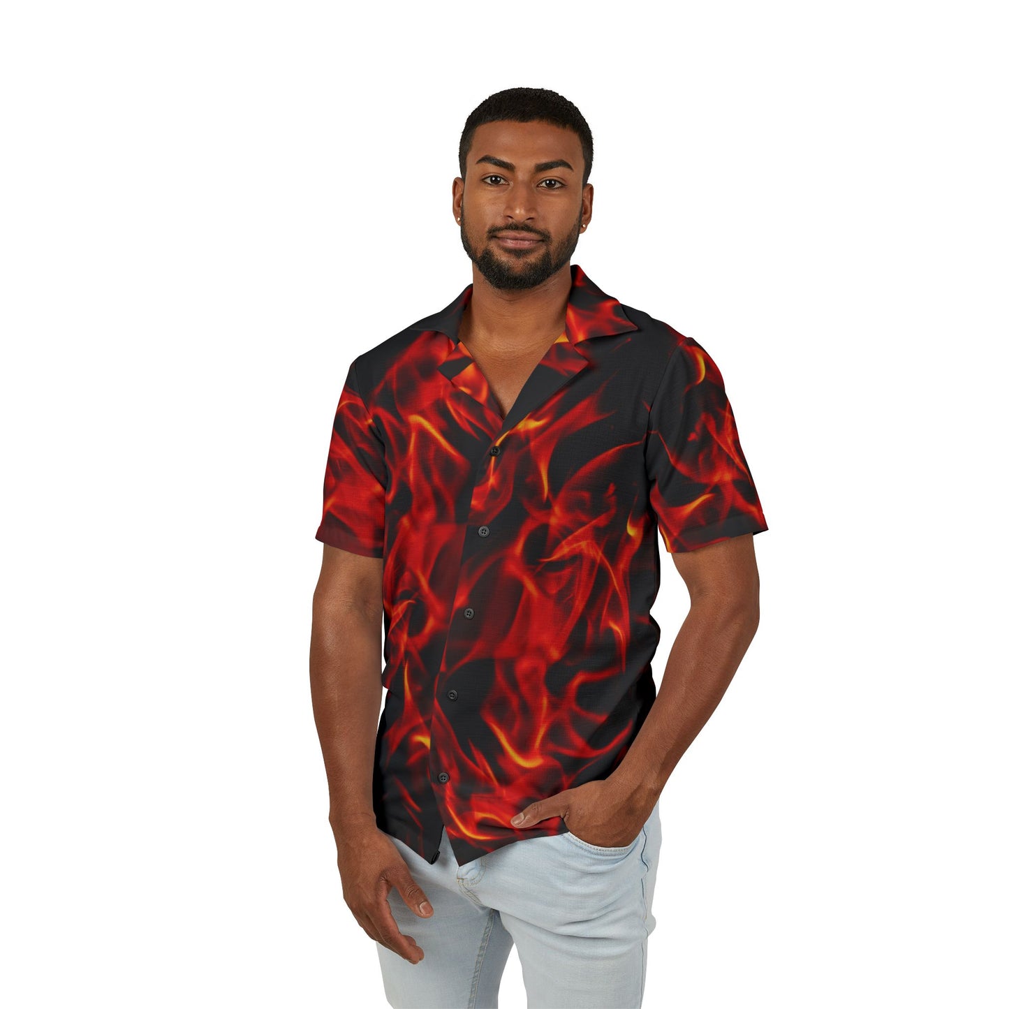 Men's Flaming Hawaiian Camp Shirt - Hot Summer Vibes