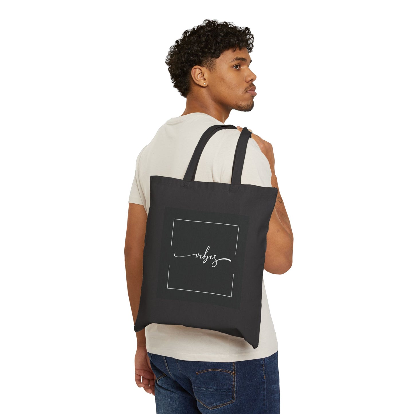 Minimalist 'Vibes' Cotton Canvas Tote Bag for Everyday Use