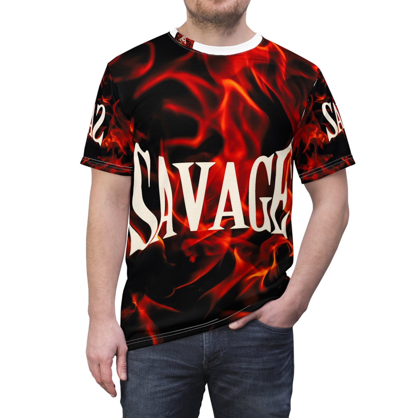 Savage Black Flame Graphic Tee - Unisex Cut & Sew Shirt for Bold Fashion Statements