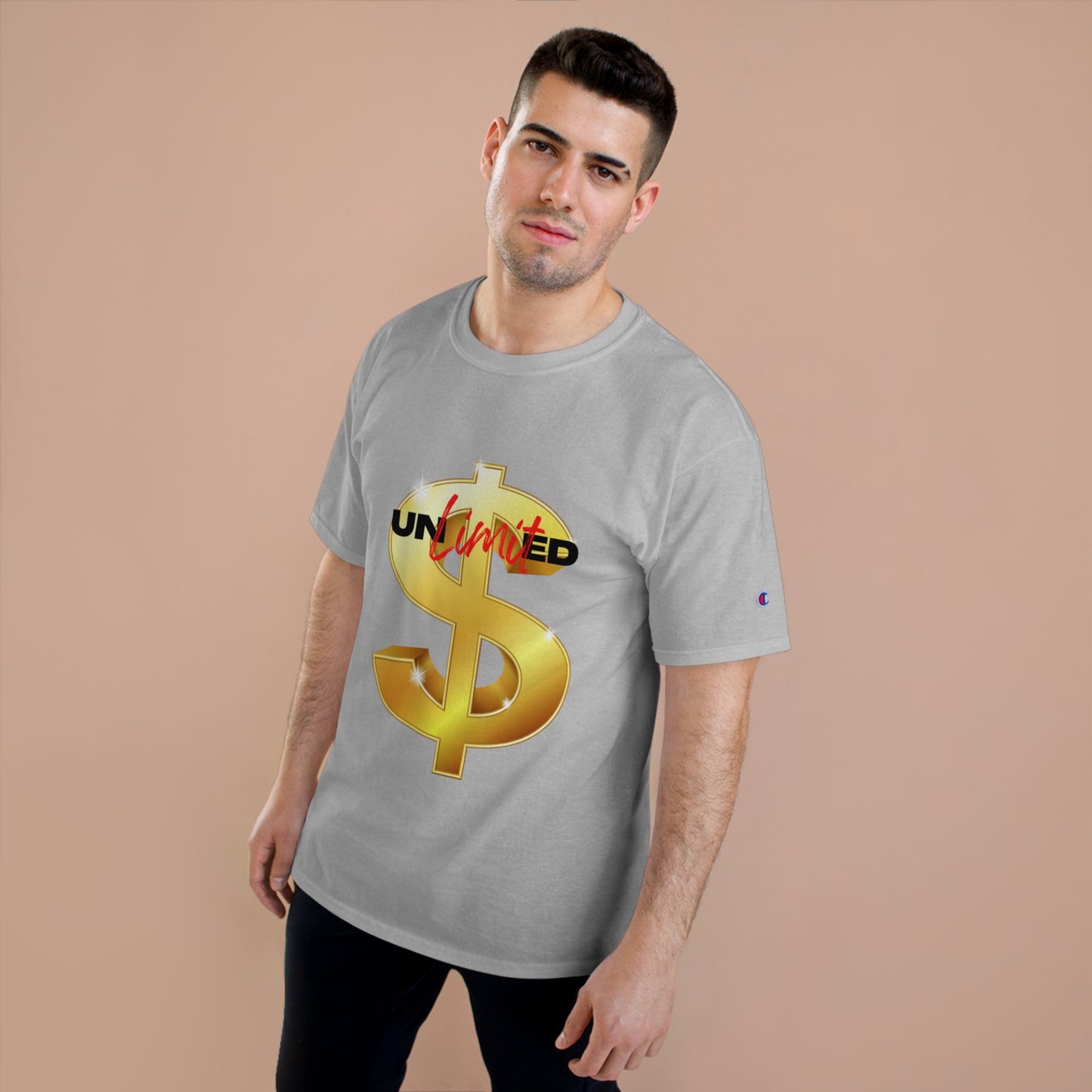 Unlimited Wealth Champion T-Shirt - Gold Dollar Sign Graphic