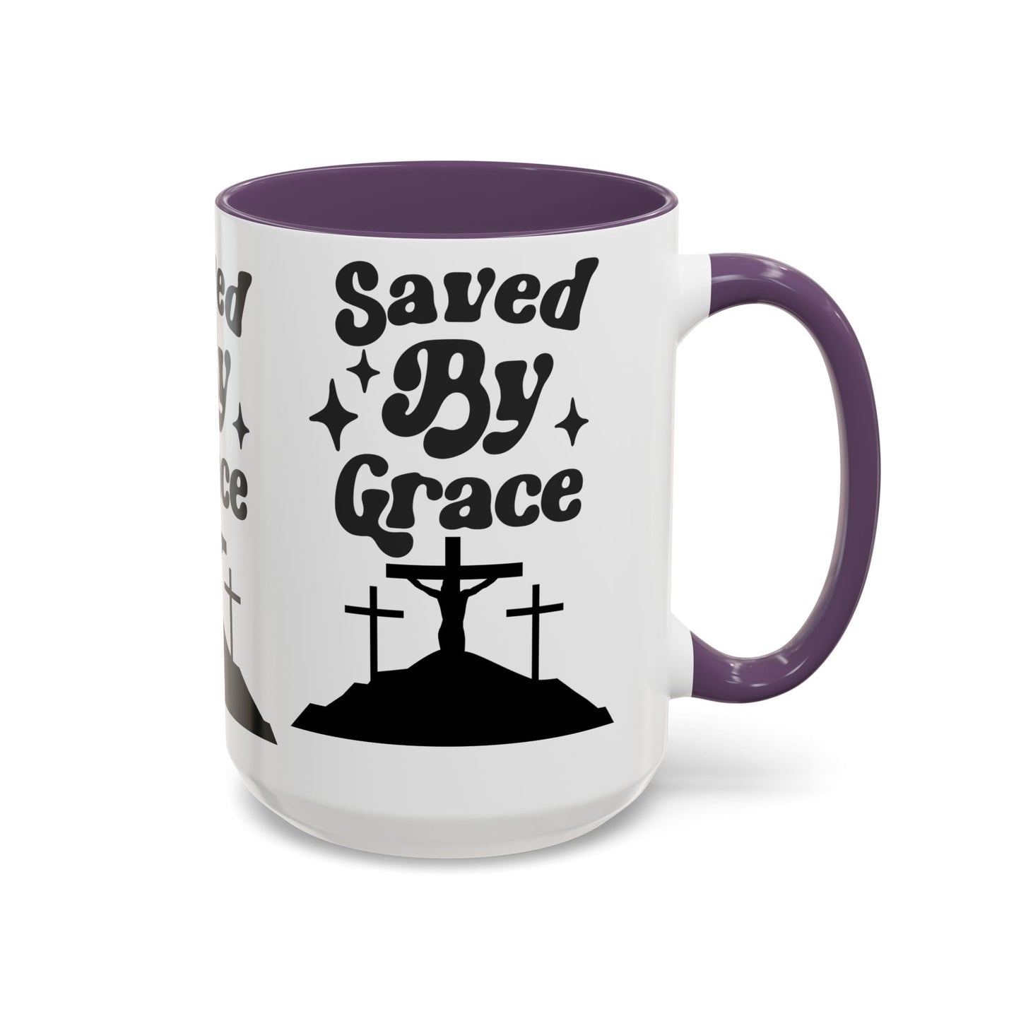 Saved By Grace Accent Coffee Mug - Inspirational Christian Gift (11, 15oz)